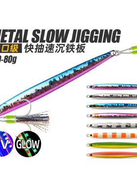 LUCKYSHOT船钓岸抛鲅鱼慢摇铁板饵钢丝双钩路亚亮片假饵40g60g80