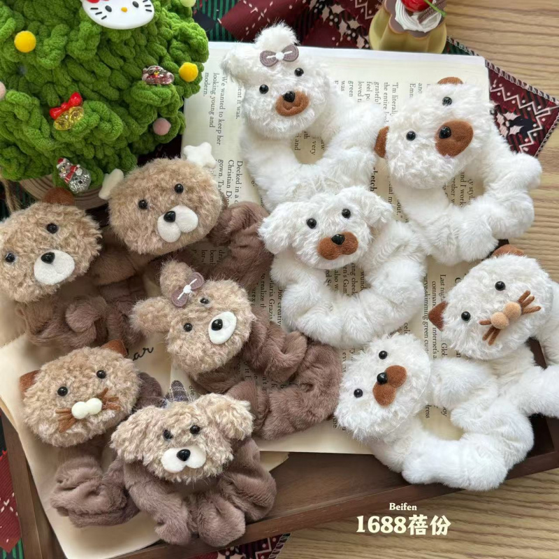 新款奶咖小动物毛绒发圈可爱扎马