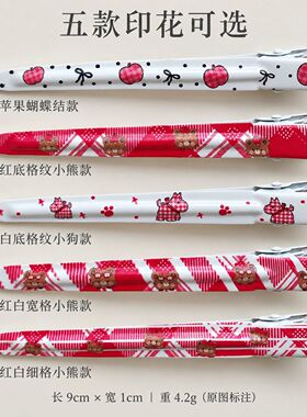 红色格子小熊发夹可爱发卡一字夹