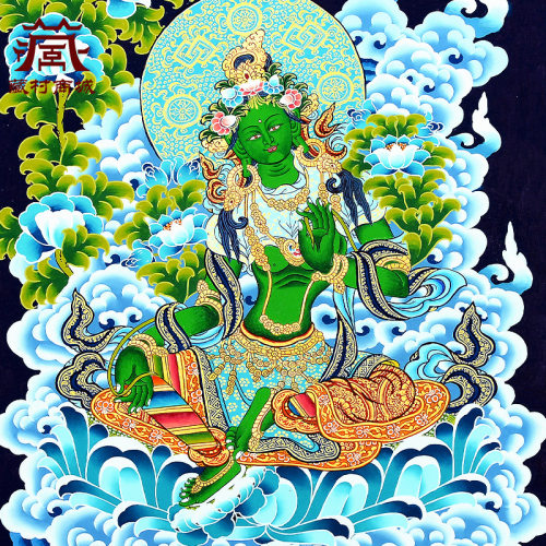 佛缘汇尼泊尔手绘《绿度母》唐卡