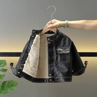 酷帅冬装 男童冬季 夹克帅宝宝韩版 儿童装 加毛PU皮衣潮 外套2025新款