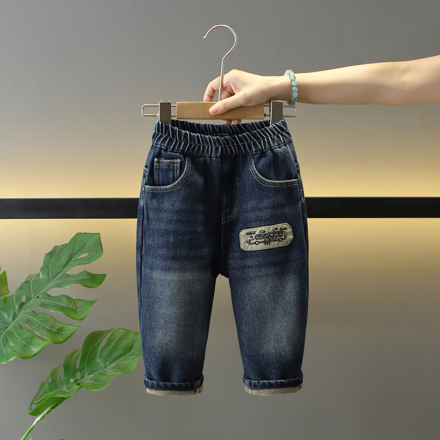 男童装冬季韩版一体绒牛仔裤子潮