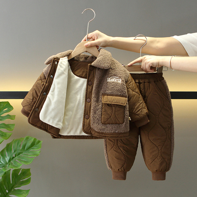 男童冬季加绒加厚酷帅棉服套装潮