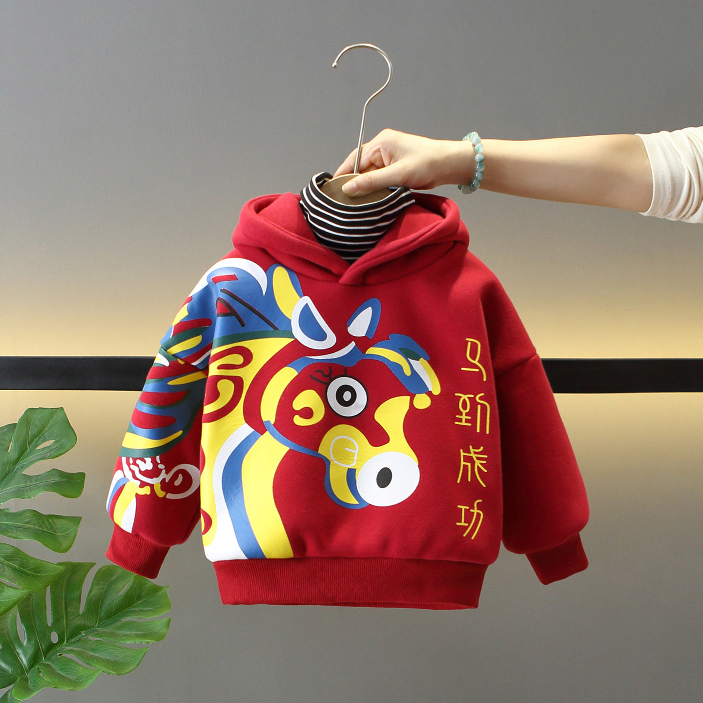 男童冬季加绒加厚新年红色拜年服