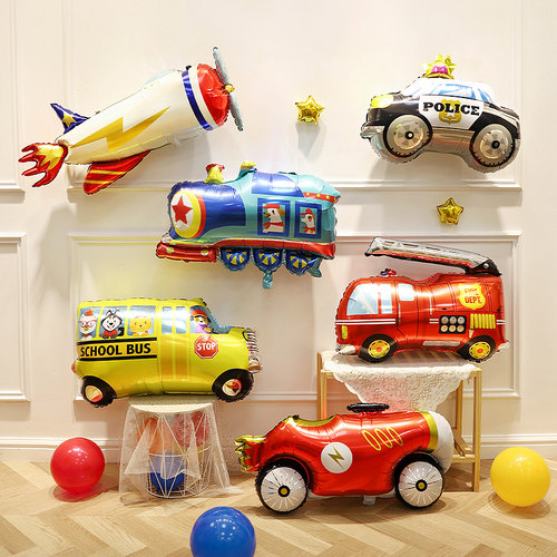 工程车主题铝膜气球汽车卡通动物