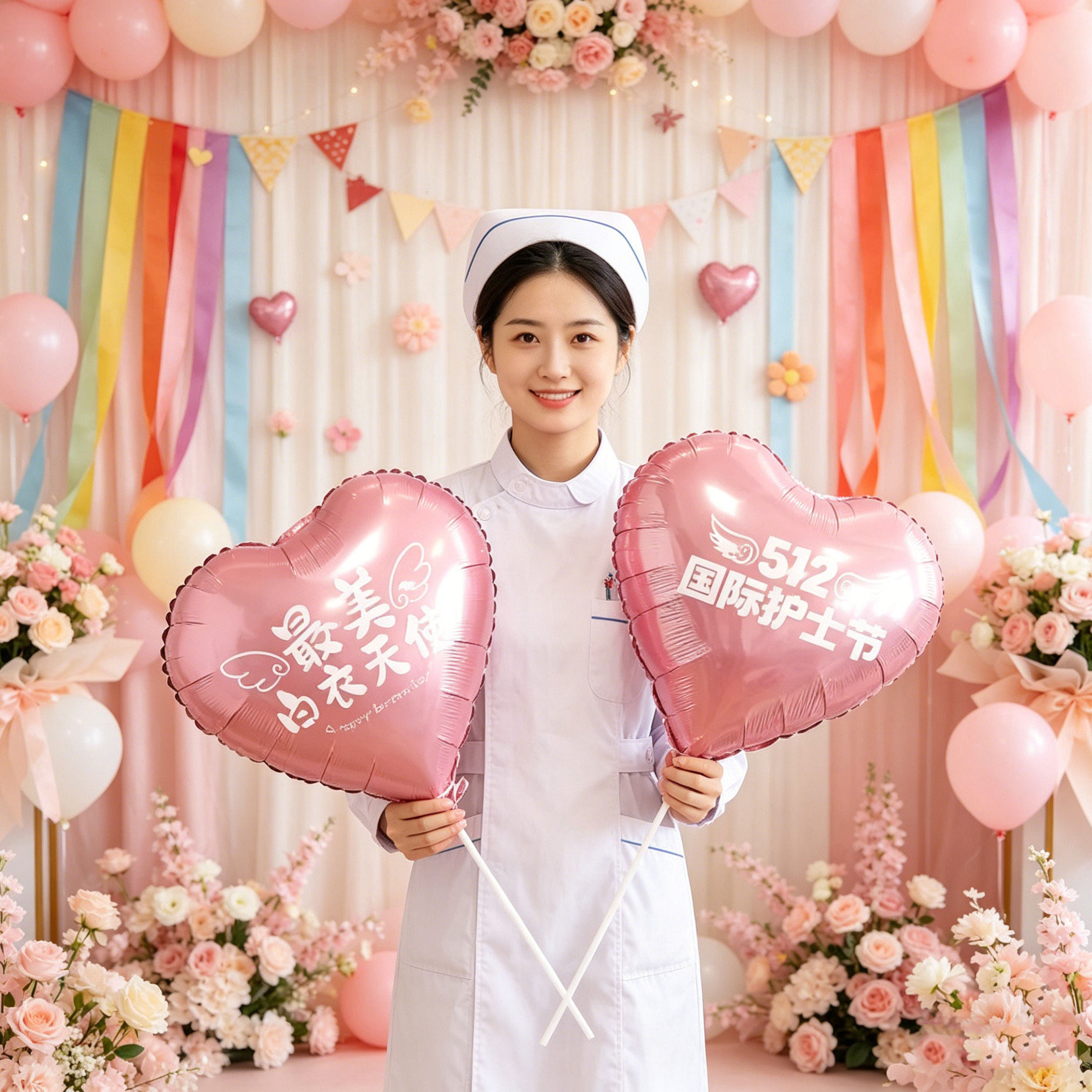 512护士节装饰爱心气球手持拍摄道具致敬白衣天使活动氛围布置品