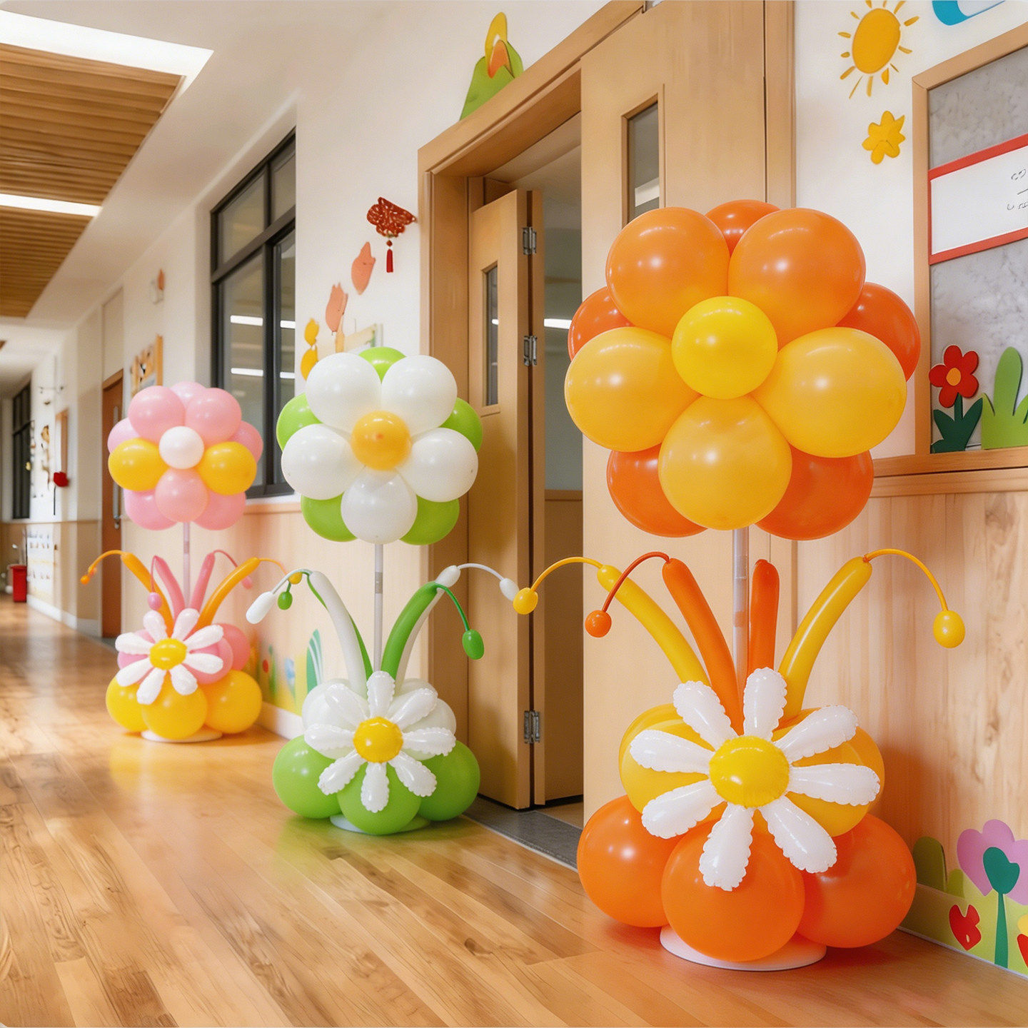 雏菊太阳花朵气球立柱摆件幼儿园教室毕业典礼装饰生日场景布置品