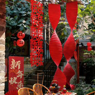 2026新年装饰氛围布置毛毡福字红灯笼瓦楞纸拉花商场门店春节场景
