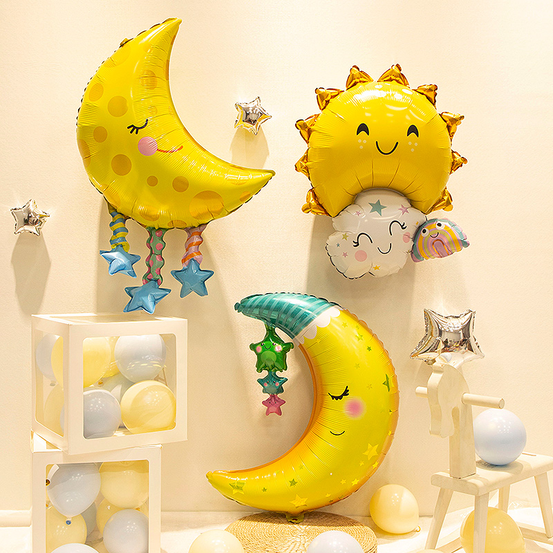 ins星星月亮太阳铝膜气球宝宝周岁生日派对装饰拍照道具场景布置
