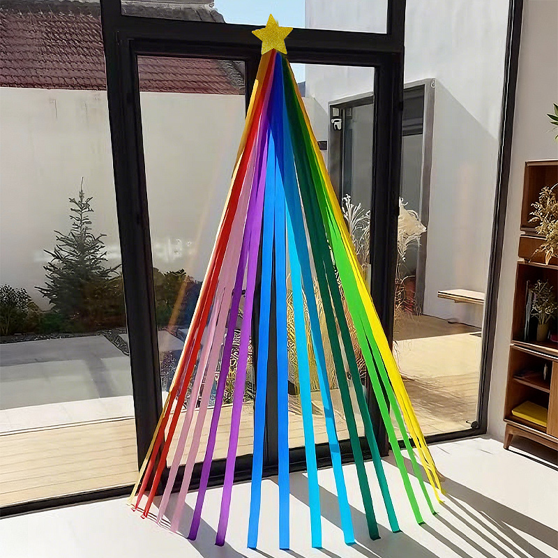 圣诞树彩虹褶皱纸圣诞节室内装饰皱纹纸门窗玻璃落地装扮场景布置