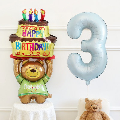 举蛋糕小熊生日铝膜气球
