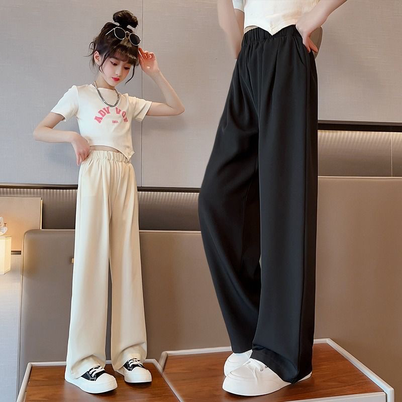 女童裤子夏季薄款西装直筒裤儿童中大童装2025夏装新窄版阔腿长裤