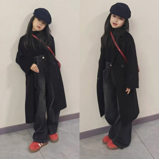 2026秋冬新款韩范童装高端儿童呢子大衣女童西装领长款外套洋气潮