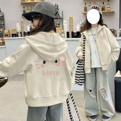 中大童洋气宽松加绒拉链连帽卫衣男女童休闲百搭儿童卡通开衫外套