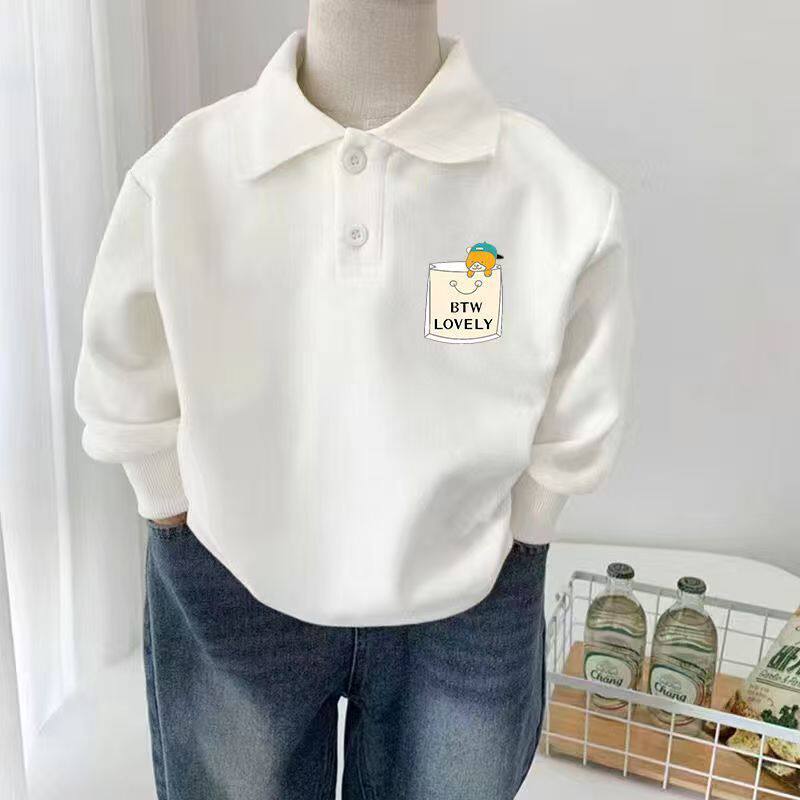 纯棉儿童装翻领长袖t恤男女童加绒百搭卫衣洋气中大童polo衫上衣