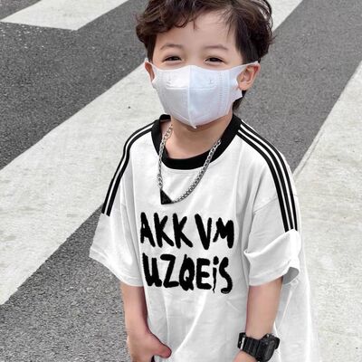 儿童美式字母印花纯棉三条杠短袖t恤韩版男女童上衣中大童休闲潮