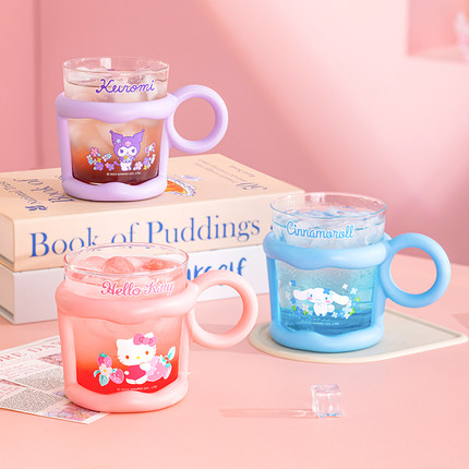 HelloKitty高硼硅玻璃杯带把手家用水杯女生高颜值刻度果汁牛奶杯
