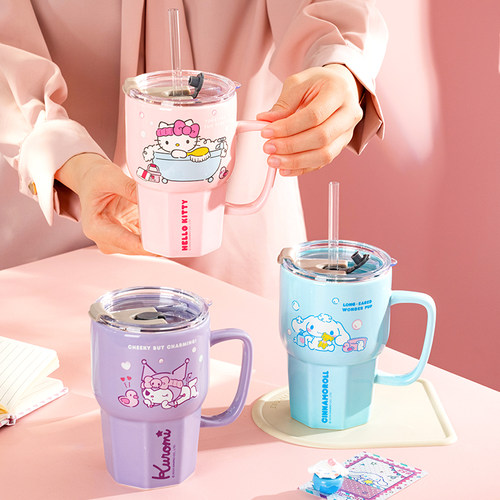HELLOKITTY陶瓷马克杯带吸管
