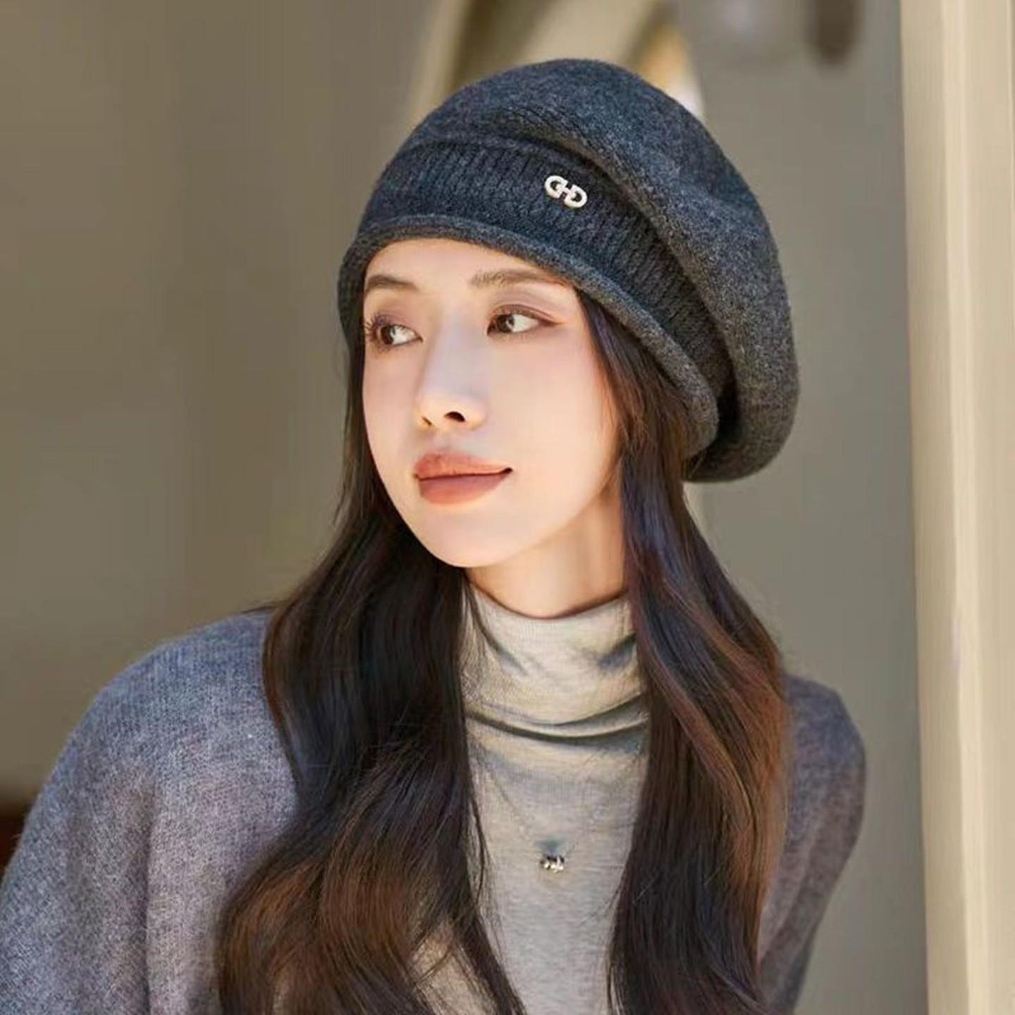 针织贝雷帽子女防寒2025秋冬季百搭时尚保暖洋气护耳毛线帽八角帽