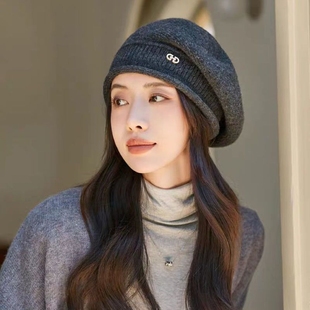 针织贝雷帽子女防寒2025秋冬季百搭时尚保暖洋气护耳毛线帽八角帽