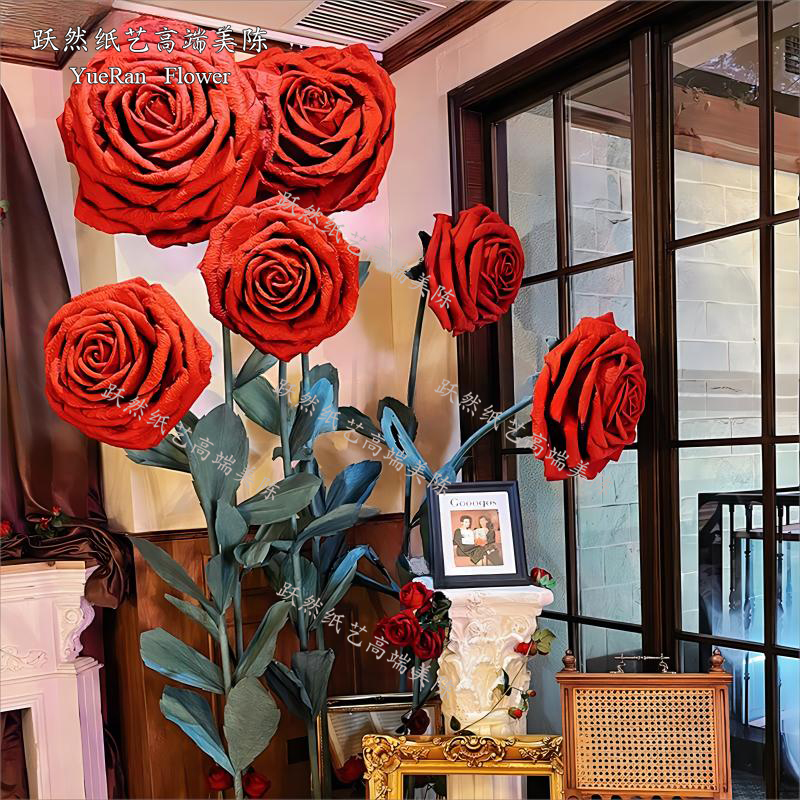 七夕情人节巨大型真玫瑰纸艺花网红西餐厅商场dp点装饰布置红色