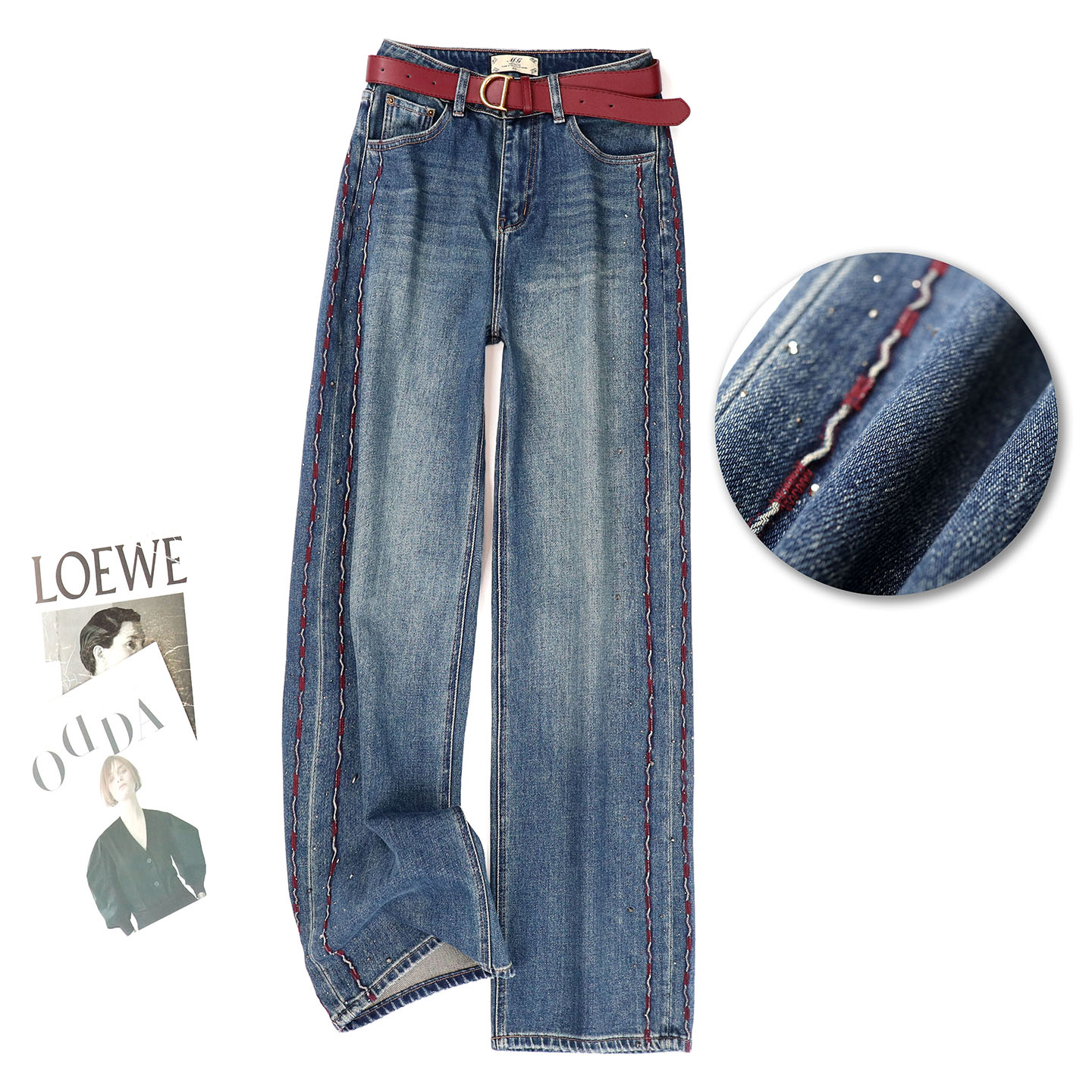 欧货秋季时尚重工直筒窄版阔腿裤