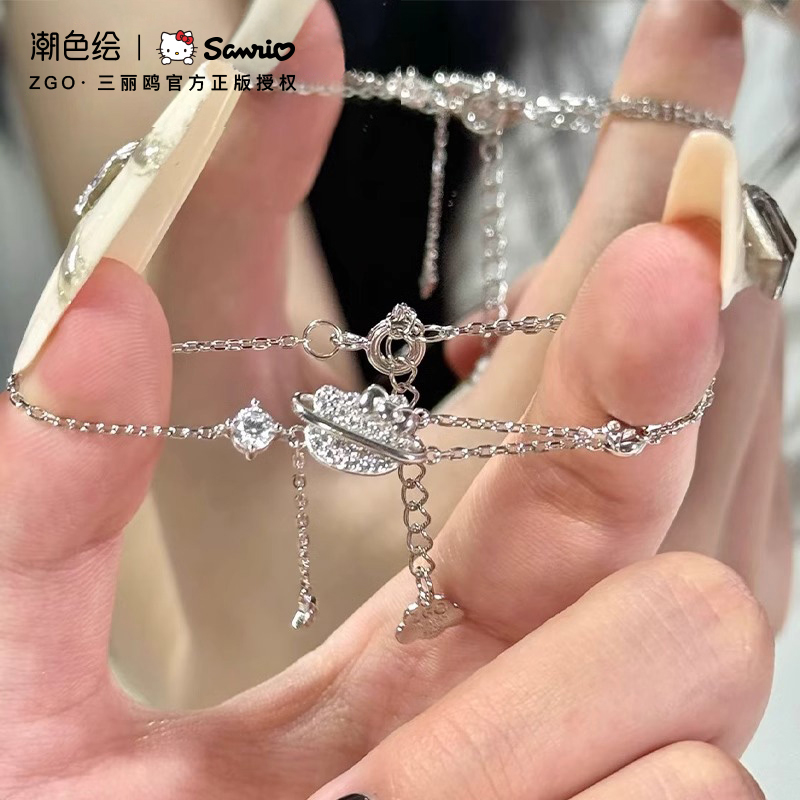潮色绘凯蒂猫手链纯银女小众手镯
