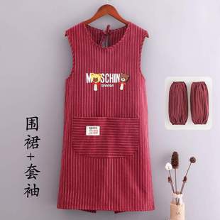 餐饮定制女围裙厨房夏季工作服小吃防污时尚围腰棉布无袖家用透气