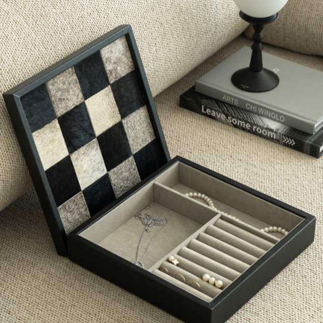 摆件首饰盒轻奢收纳盒格马毛首饰盒棋盘首饰高级分格首饰托盘收纳,收纳整理,首饰盒,淘宝优惠券,粉丝福利购,淘宝优惠卷