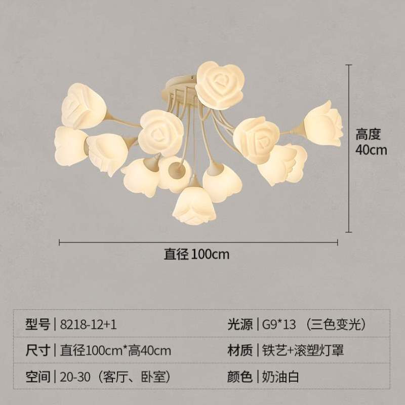主卧室灯饰灯氛围客厅主灯玫瑰花现代灯具吊灯法式温馨风餐厅奶油