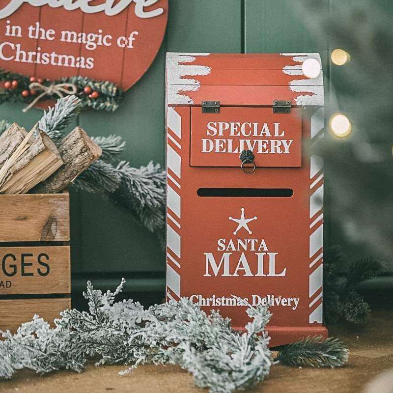 咖啡厅场景室内邮箱落地北欧圣诞节橱窗复古风木质布置装饰品摆件