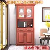 实木柜置物架客厅餐厅储物柜靠墙简约柜餐边柜轻奢欧式 玻璃门酒柜