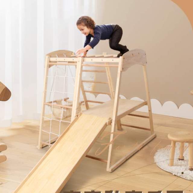 架儿童幼儿园攀爬锻炼设备宝宝实木组合滑滑梯秋千小型游乐园室内