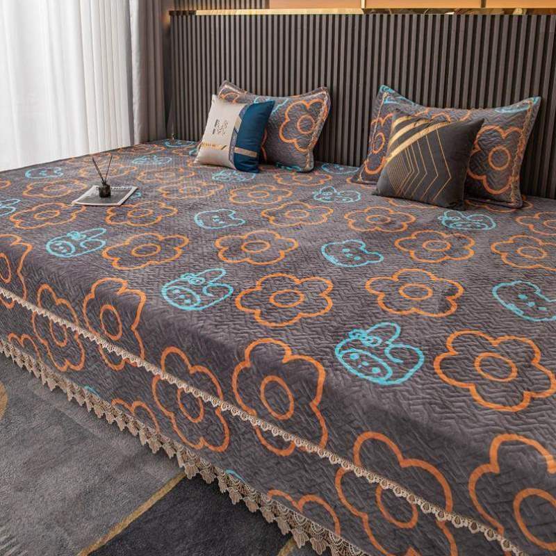 三件套牛奶冬季盖加厚加棉绒水晶榻榻米加绒厚款床盖炕单件床单大