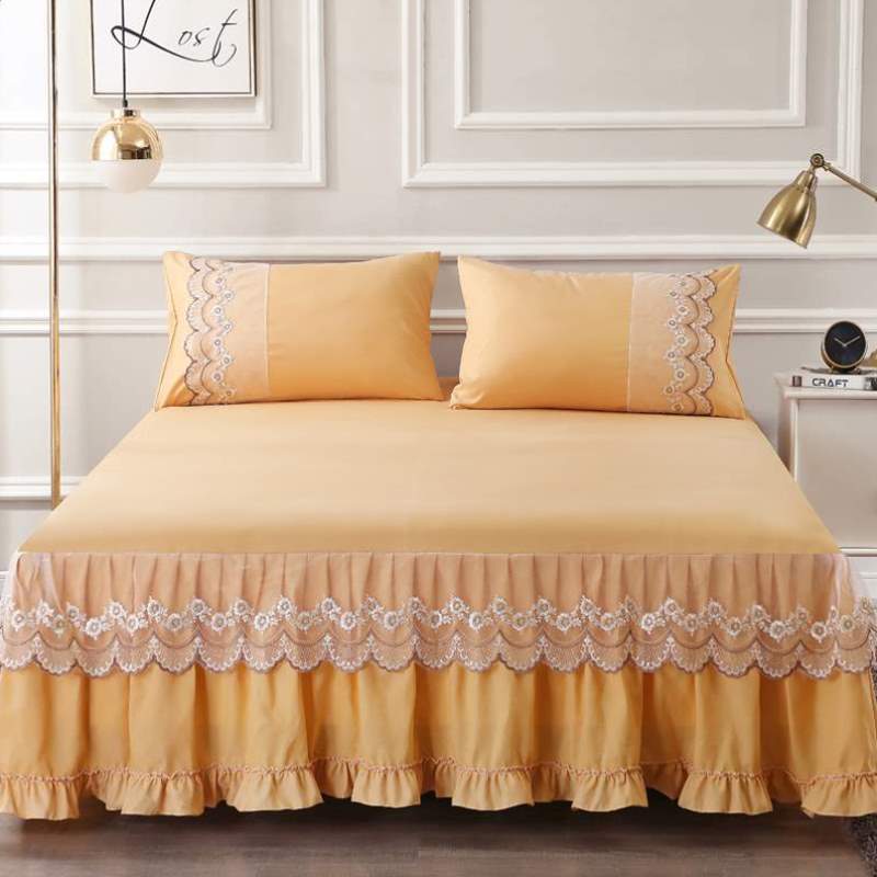 单件床套防滑x2夏天蕾丝荷叶保护套0m裙式防尘纯色.花边床1.8床罩