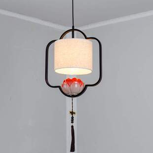 吊灯禅意吧台中式吊灯仿古新灯餐厅小床头荷花莲花单头餐馆茶室