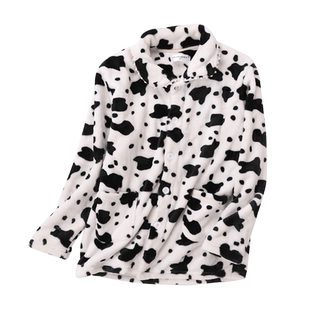 女士上衣睡衣单件秋冬季珊瑚绒加绒加厚长袖保暖上衣家居服法兰绒