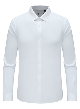 F3937鸟春秋男式长袖衬衫 百搭商务休闲上衣 白色微弹