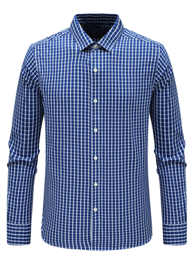 F3517恺春秋男式长袖衬衫 棉百搭商务休闲上衣免烫 蓝格