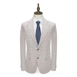 红白格 外套 H1387春秋男西服 羊毛两粒扣后中开衩商务西装