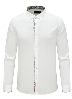 KN61康L尼L男春秋长袖衬衫 棉意大利面料百搭休闲上衣 白色