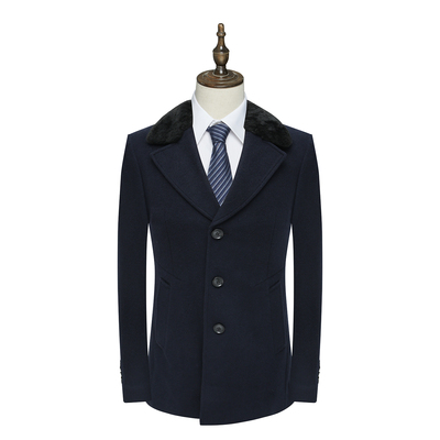 H1393秋冬男式棉衣 羊毛直排扣休闲保暖防风棉服外套 深蓝色