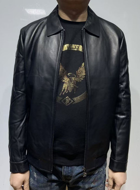 H1294春秋男士皮衣 绵羊皮革拉链商务休闲外套 时尚都市 105110