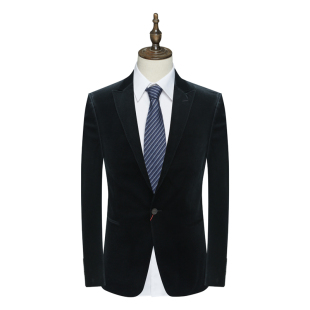 黑色平绒面 一粒扣后中开衩商务休闲西装 AB966邦纳男式 春秋西服