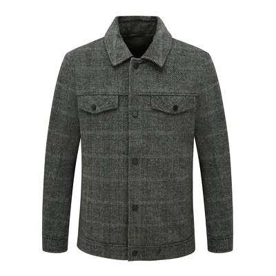 FP579法春秋男式夹克 绵羊毛直排扣舒适休闲外套 时尚都市 深灰色