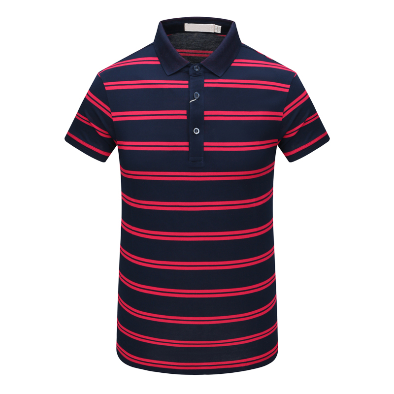 MY68美尔男式夏季短袖T恤 棉翻领套头休闲商务上衣 红色条纹