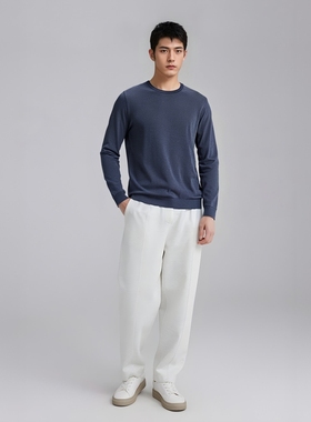 CA109 机场货 卡秋季男式长袖T恤 棉圆领套头休闲商务上衣 深蓝