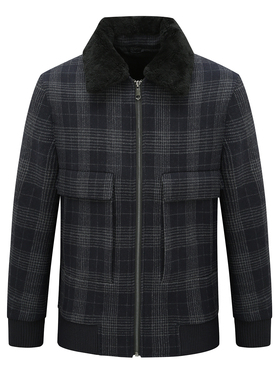 FP576法春秋男式夹克 绵羊毛拉链舒适休闲外套 时尚都市 深灰色