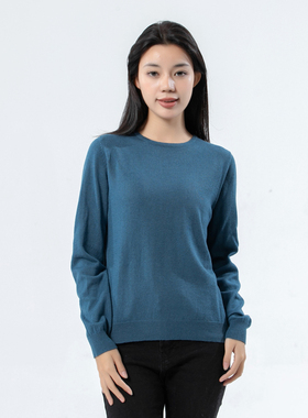 YD31雲牌女士春秋毛衣 羊绒短款套头圆领内搭休闲针织上衣 藏蓝色