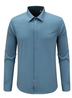 F3853鸟春秋男式长袖衬衫 百搭商务休闲上衣免烫 浅蓝色